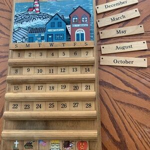 Wooden Perpetual Calendar with Coastal Design